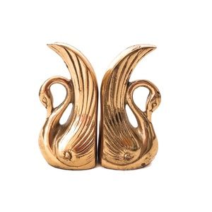Vintage Brass Swan Bookends